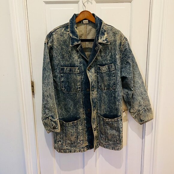 Vintage 80s 90s Denim Jean Jacket Womens Oversize Medium Chore Acid wash - Picture 10 of 16